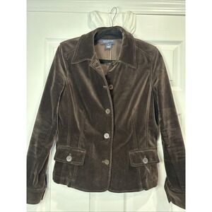 Jones New York Signature Cotton Blend Velvet Brown Blazer Jacket Size Medium